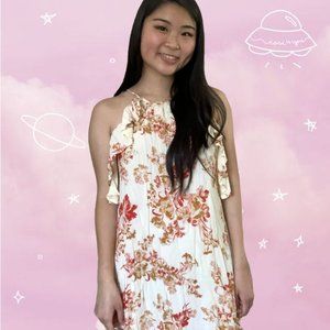 Off-the-shoulder orange floral dress